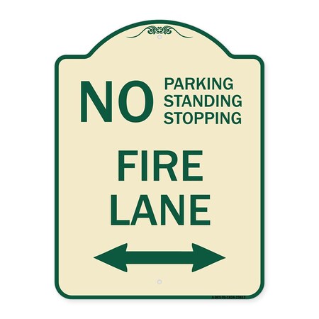 Signmission No Parking Standing or Stopping Fire Lane W/ Bidirectional Arrow Alum Sign, 24" x 18", TG-1824-23613 A-DES-TG-1824-23613